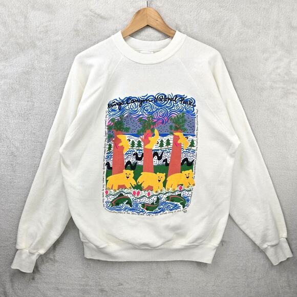 Vintage Kings Canyon National Park Sweater Mens Large White 80s Crewneck Animals - Picture 1 of 10